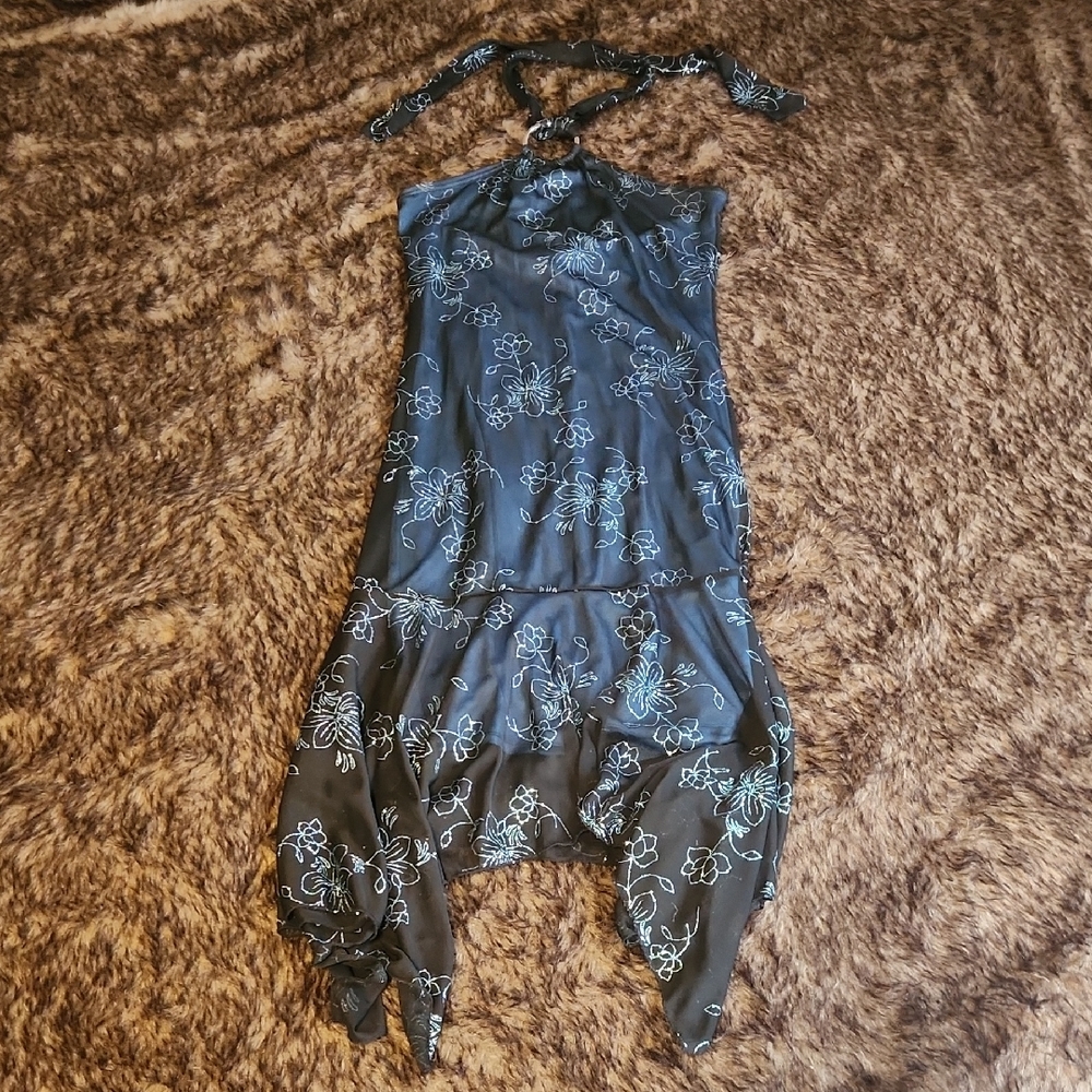 Floral Halter Dress with Asymmetrical Hem